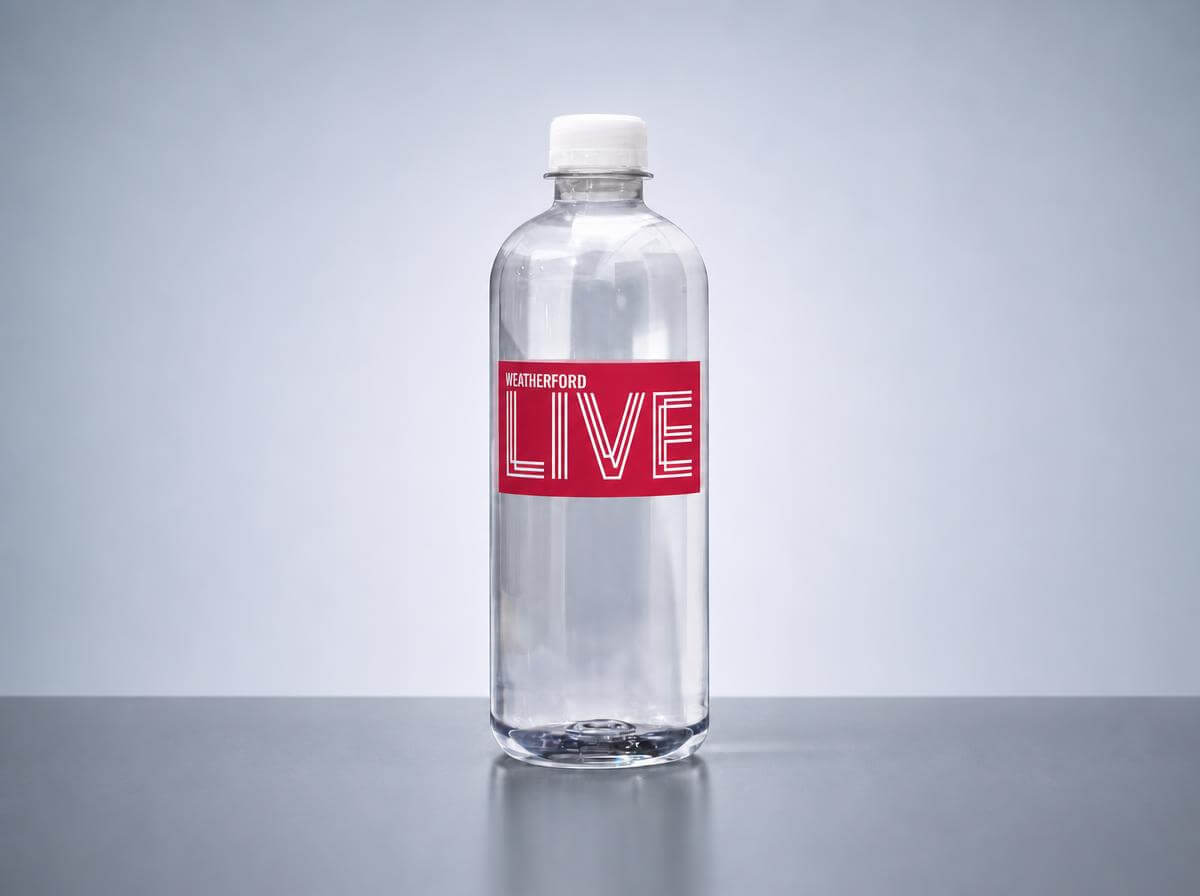Custom-label water bottle for Weatherford LIVE