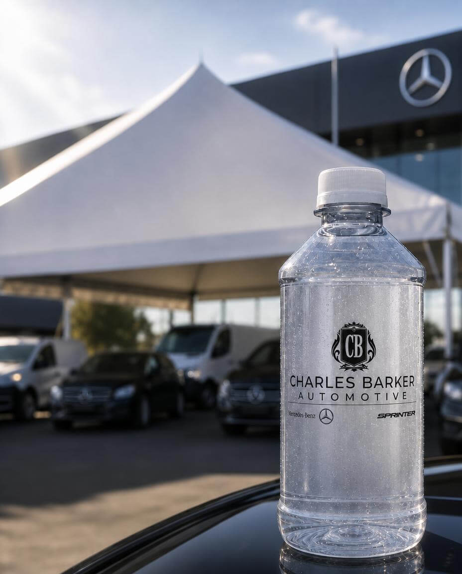 Custom bottles in an auto dealership