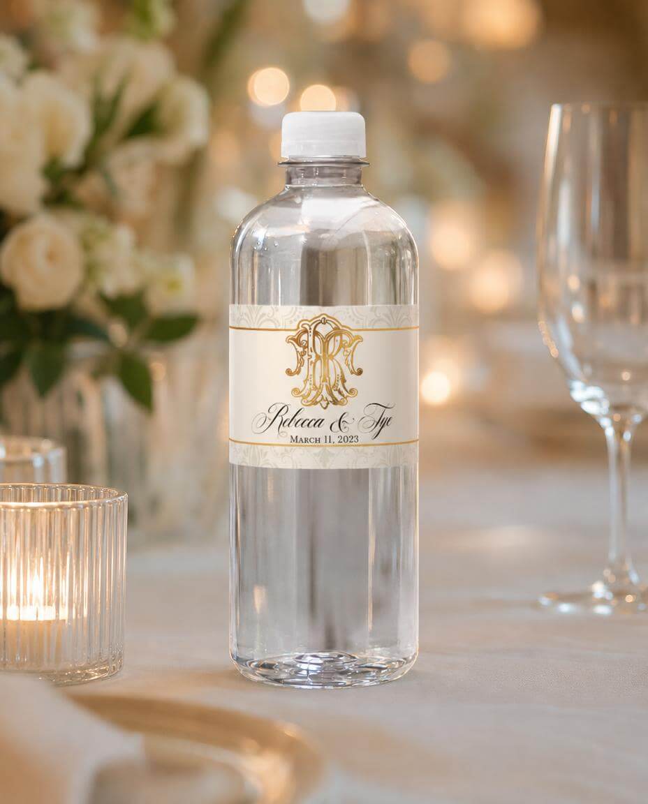 Custom-label bottles at a wedding