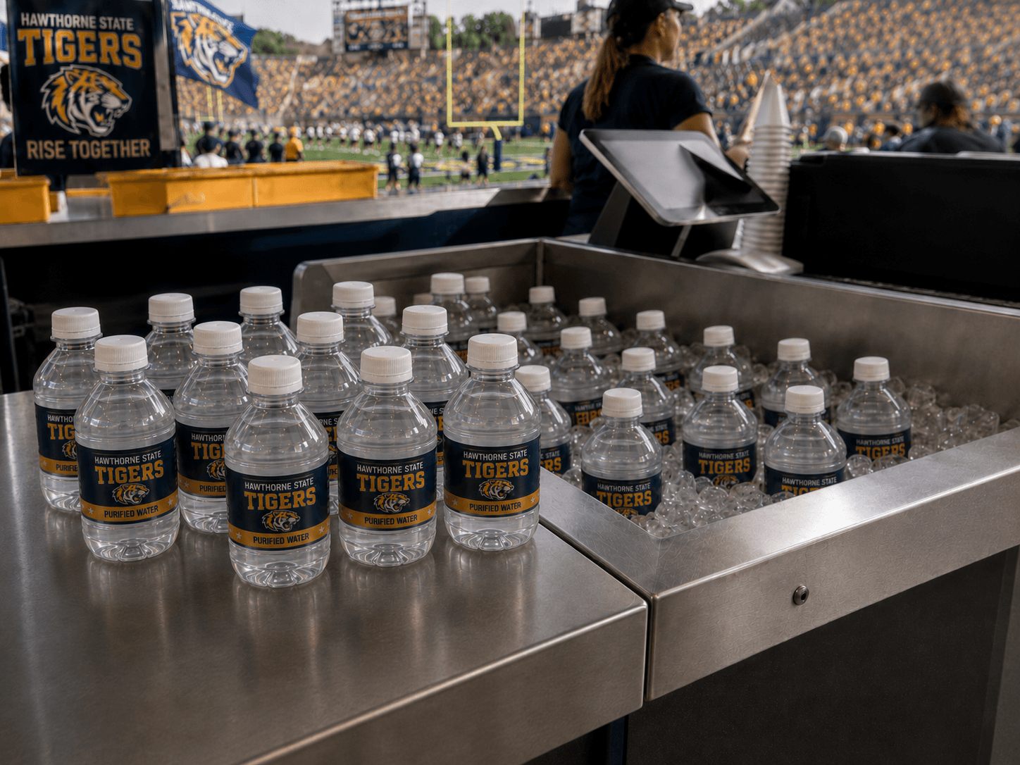 Hawthorne State Tigers bottles at the stadium concession stand