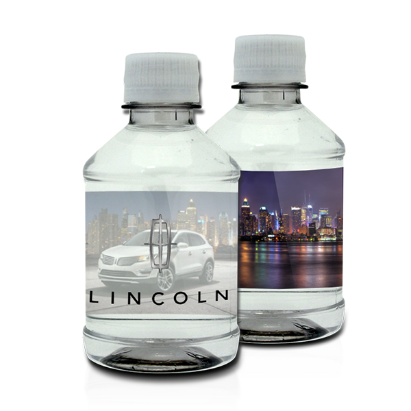 Custom Labeled Bottled Water | 8oz Bottled Water with 2x8 Ultra-Clear 3-D Label